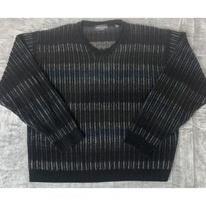 VTG Brandini Wool Blend Textured 3D Knit Sweater Mens‎ XL Black Blue Chenille